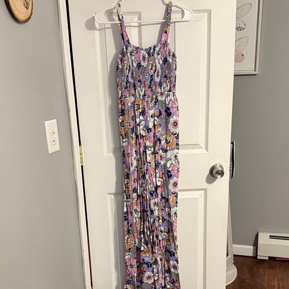 Floral Smocked Maxi Jumpsuit romper - Pink & Purple